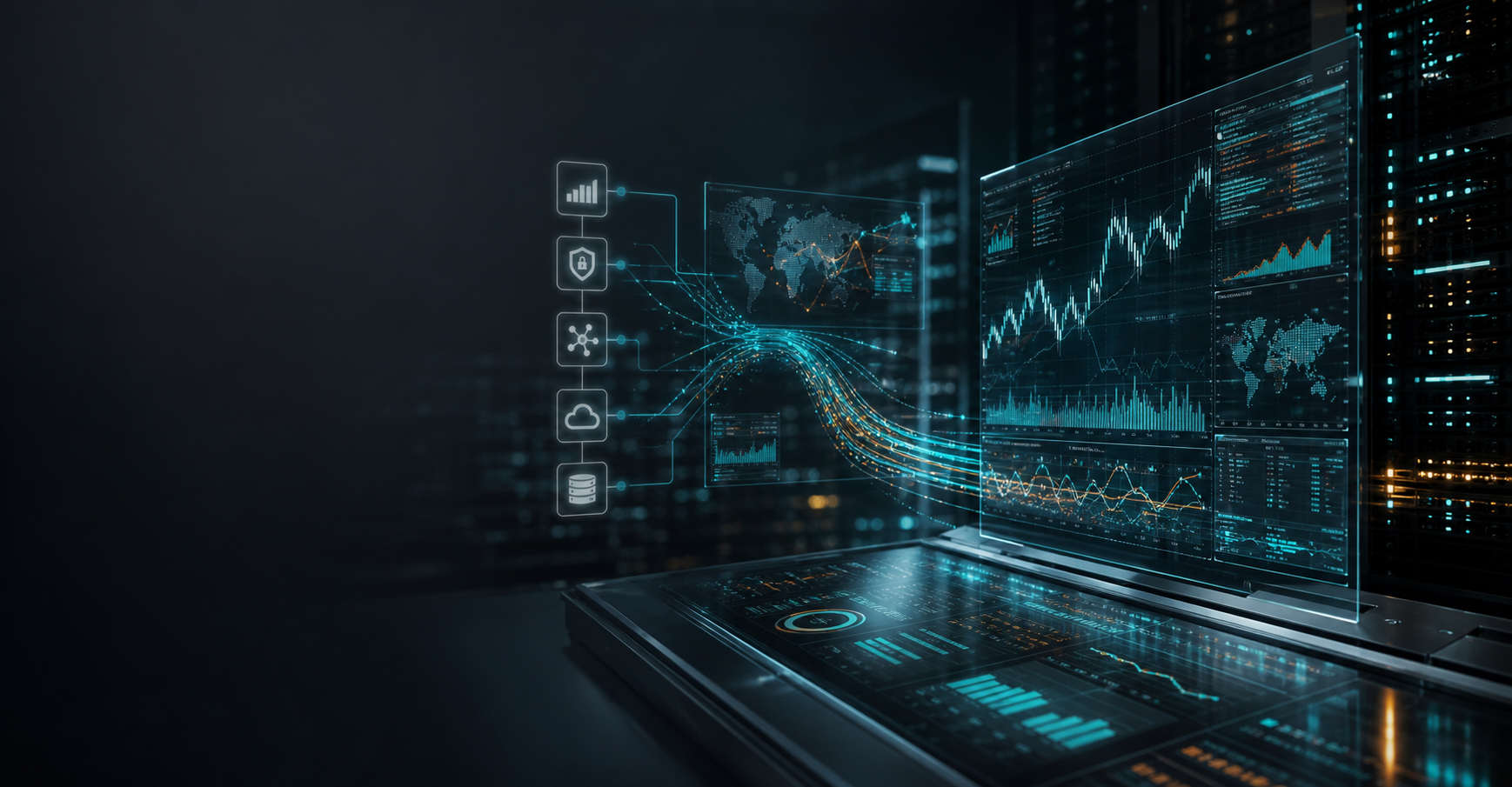 Trading data infrastructure screens and secure exchange connectivity visuals